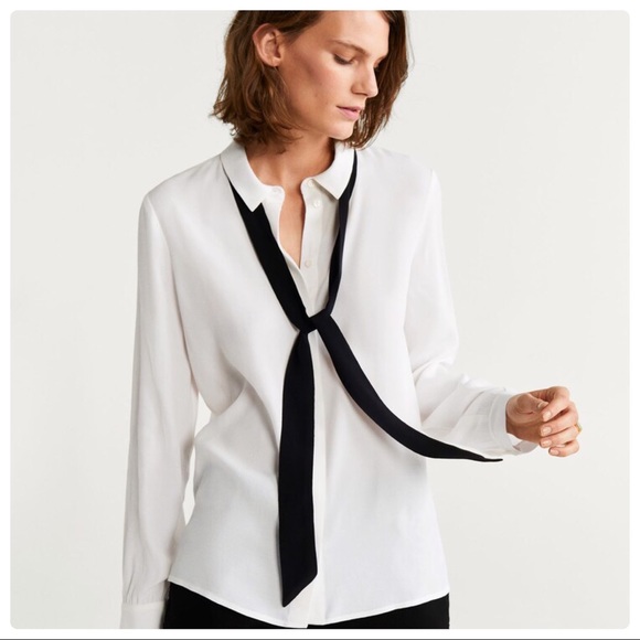 Mango Tops - 3/$30 Mango Classic Tie-Neck Blouse